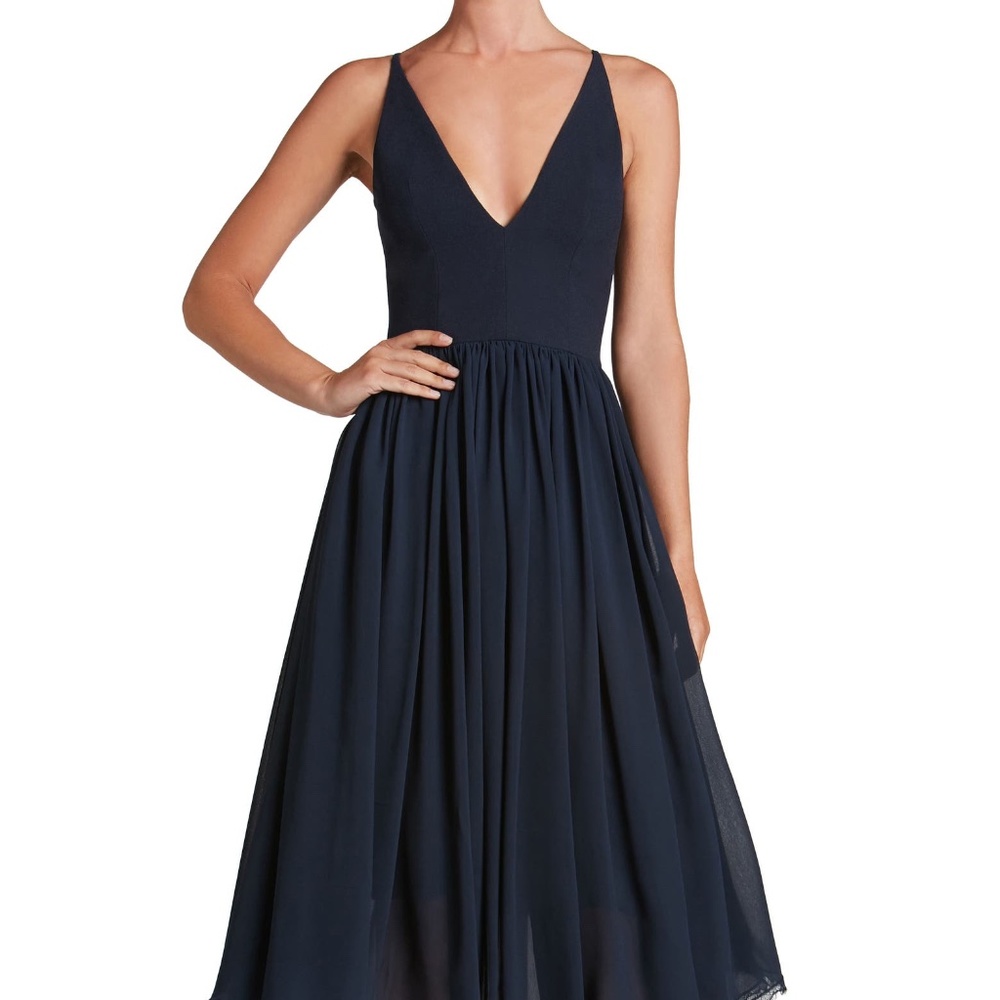 MOVING SALE-Dress the population Alicia Mixed Media Midi Dress- Navy XSmall